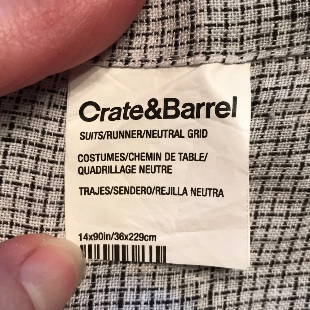 Crate & Barrel Suits Neutral Grid Grey Table Runner